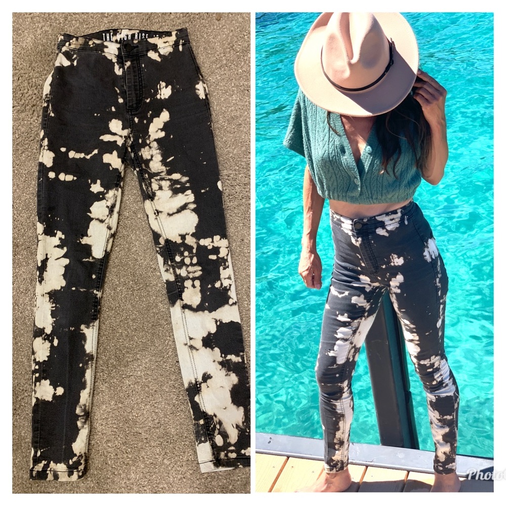 High waisted tie dye bleached skinny jeans xs